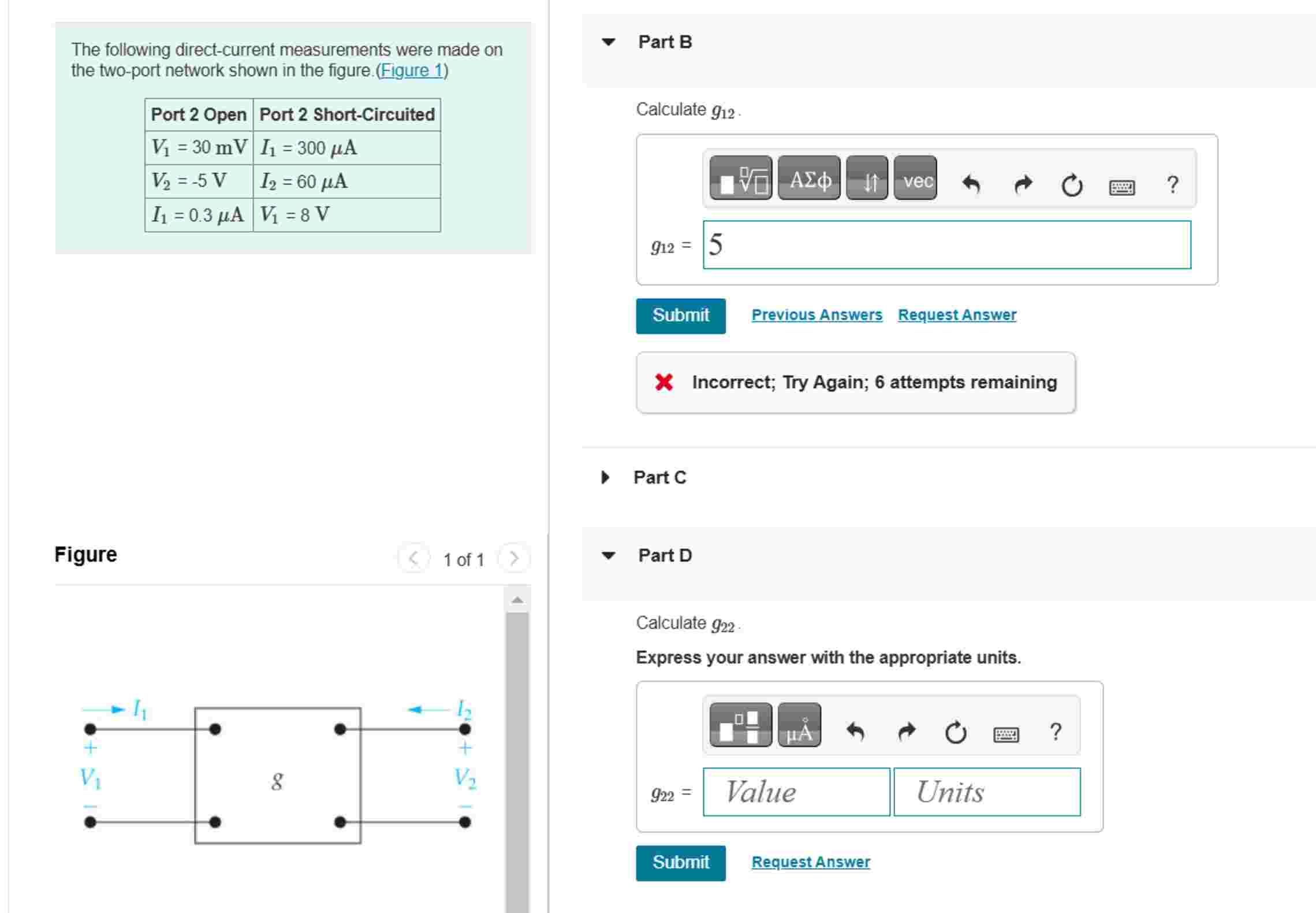The following direct - current measurements were