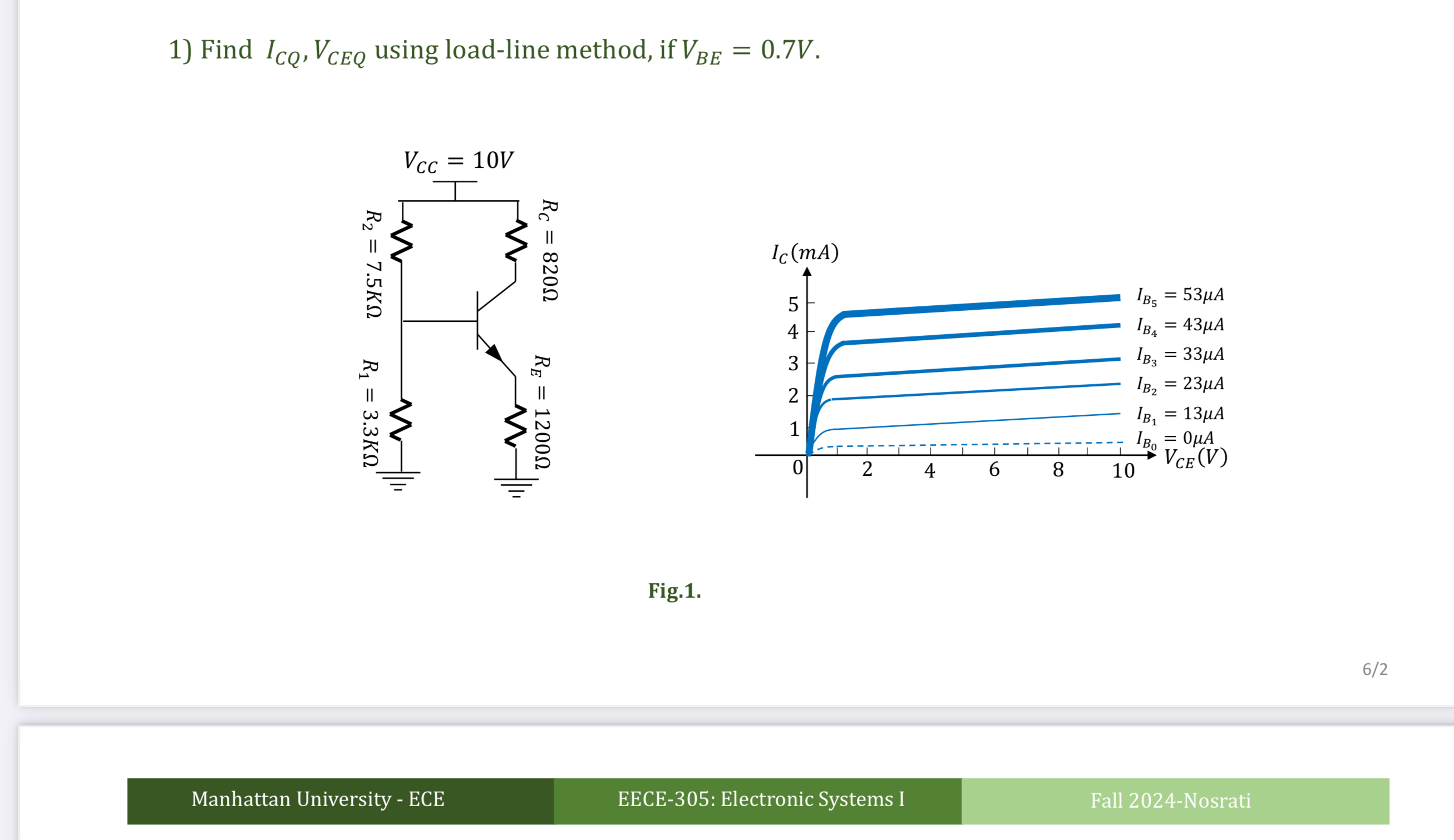 Find I C Q , V C E Q using load - line method, if