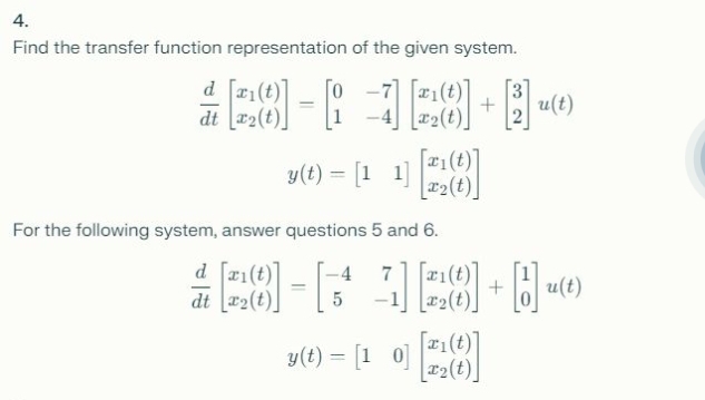 Find the transfer function representation of the