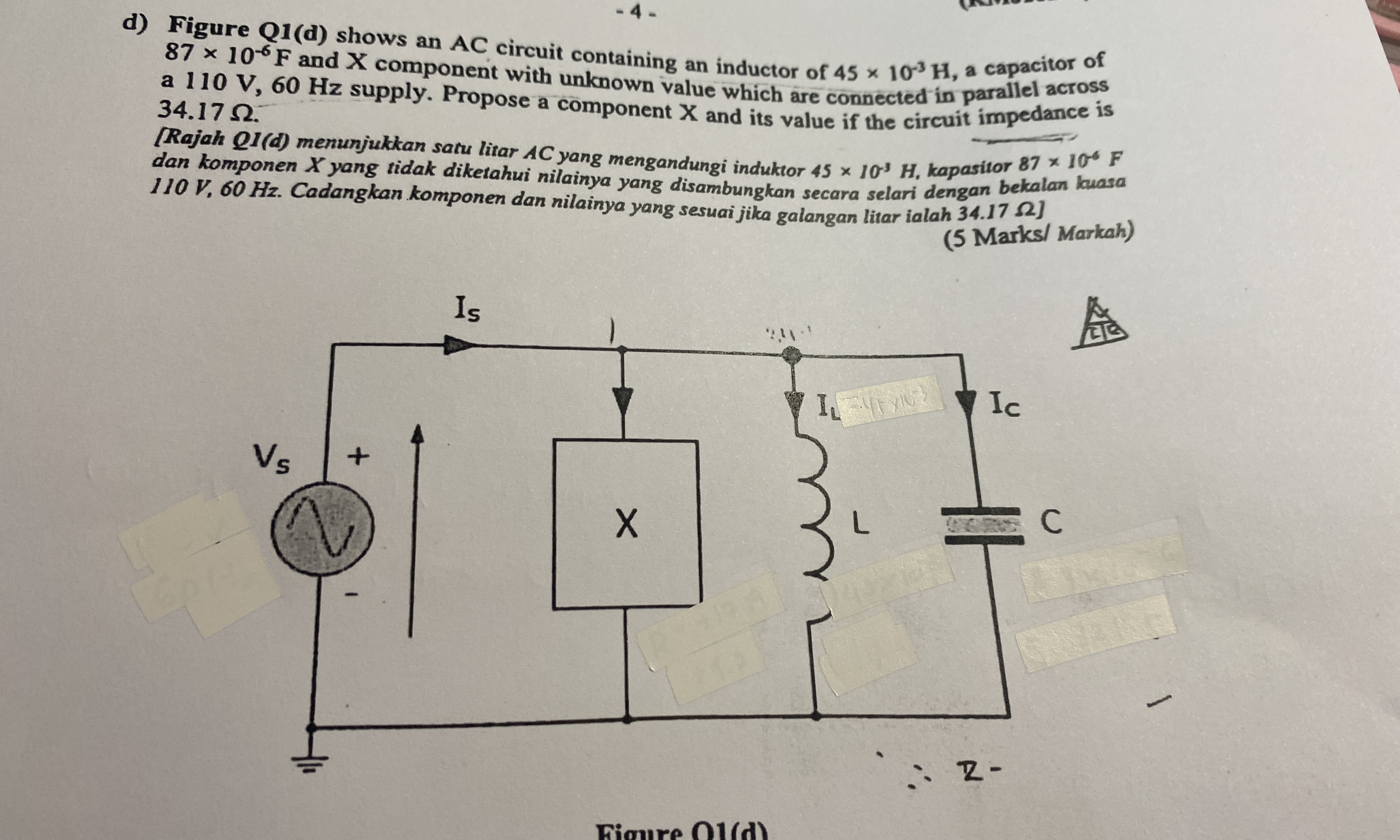 - 4 - d ) Figure Q 1 ( d ) shows an AC circuit