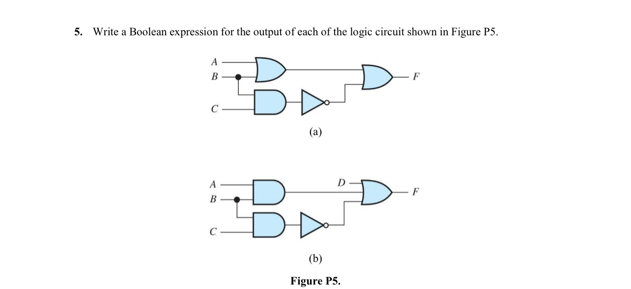 Write a Boolean expression for the output of each