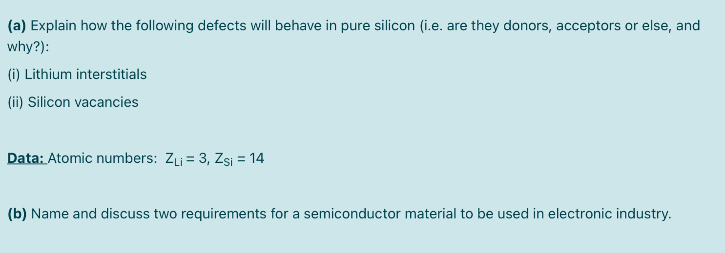 ( a ) Explain how the following defects will