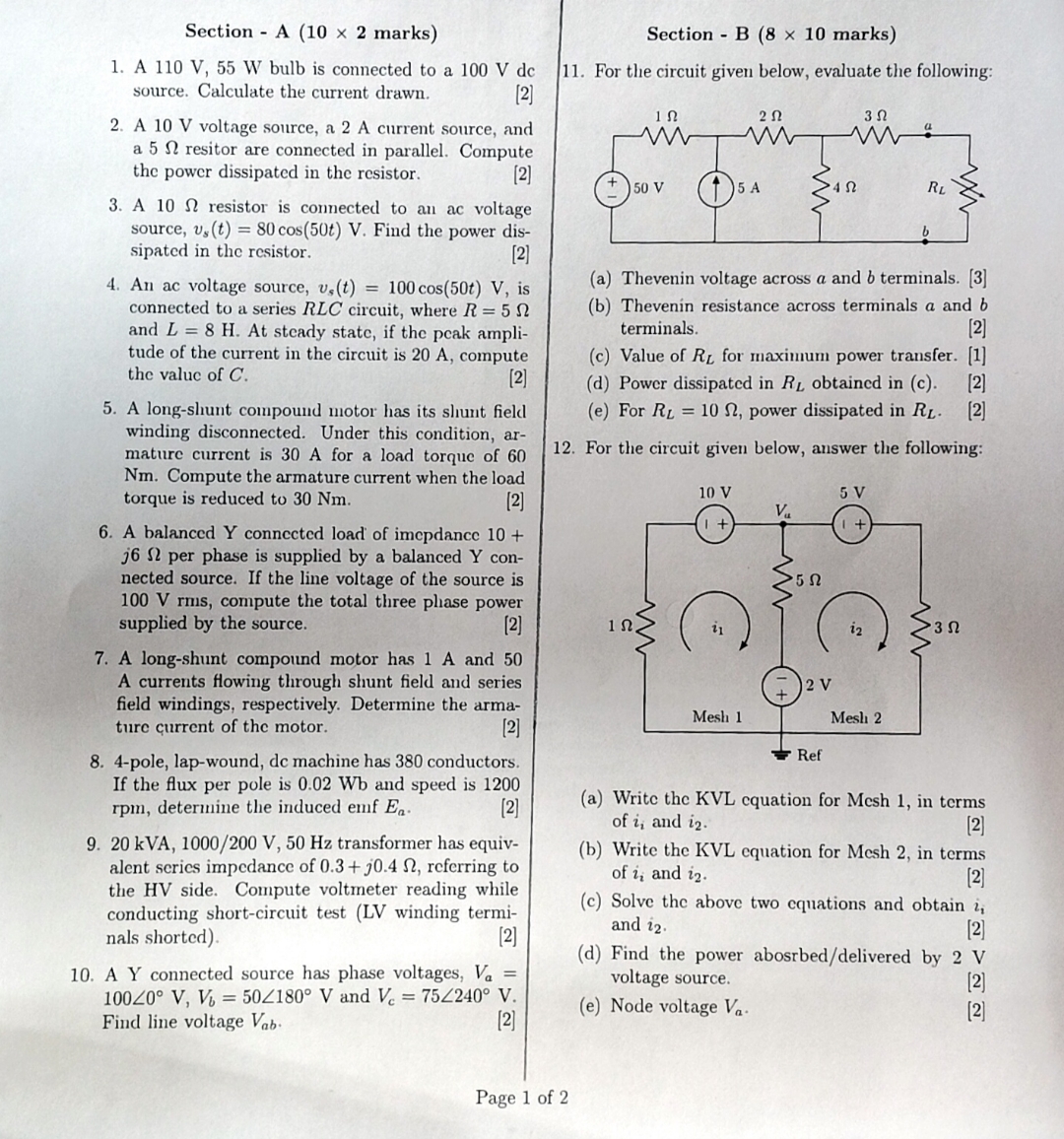give me solutions Section - A ( 1 0 2 marks
