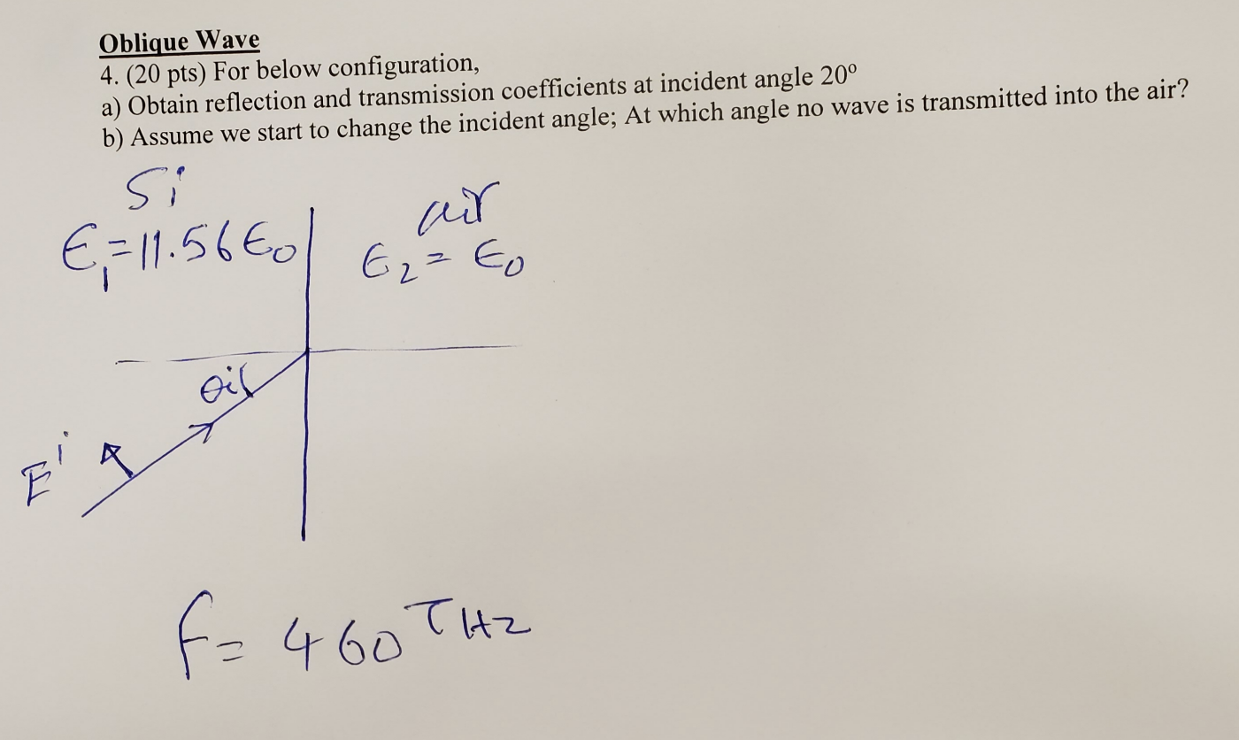 Oblique Wave 4 . ( 2 0 pts ) For below