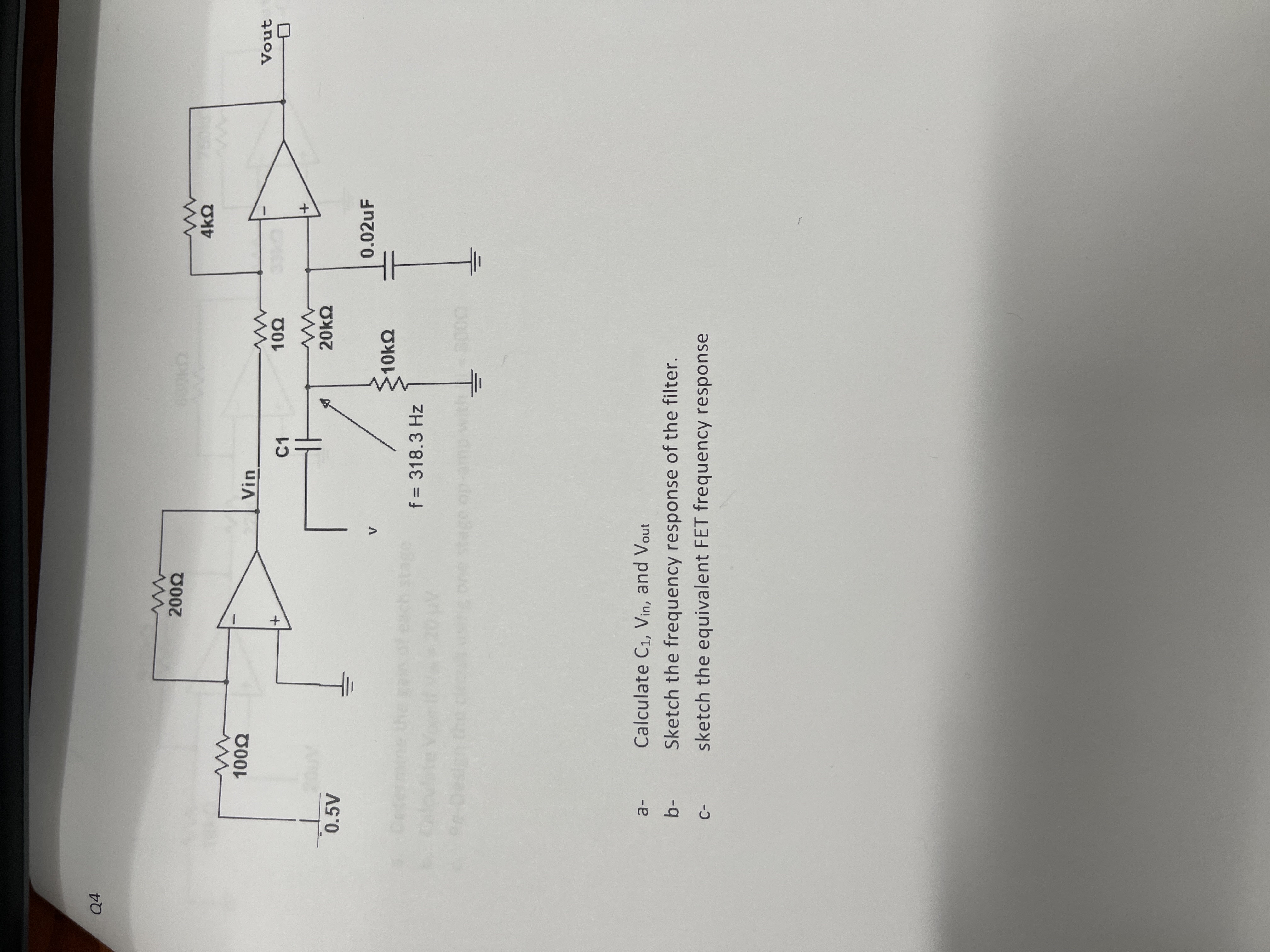 Q 4 a - Calculate C 1 , V i n , and V o u t b - ,