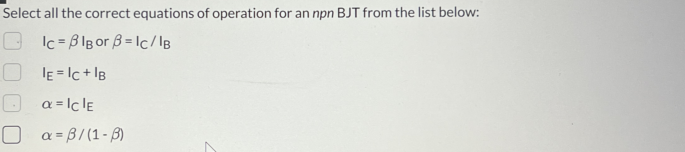 Select all the correct equations of operation for