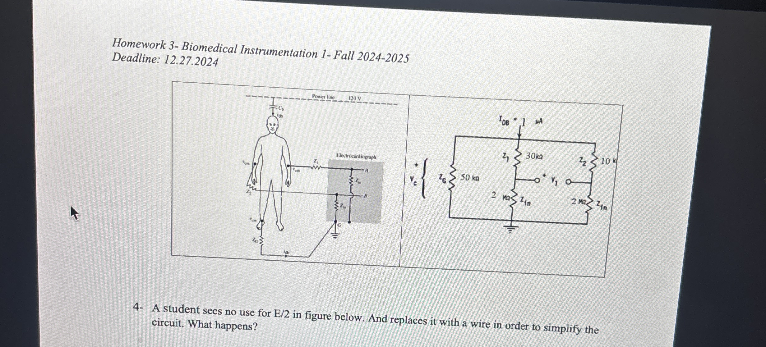 Homework 3 - Biomedical Instrumentation 1 - Fall