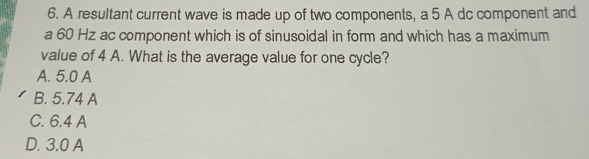 A resultant current wave is made up of two