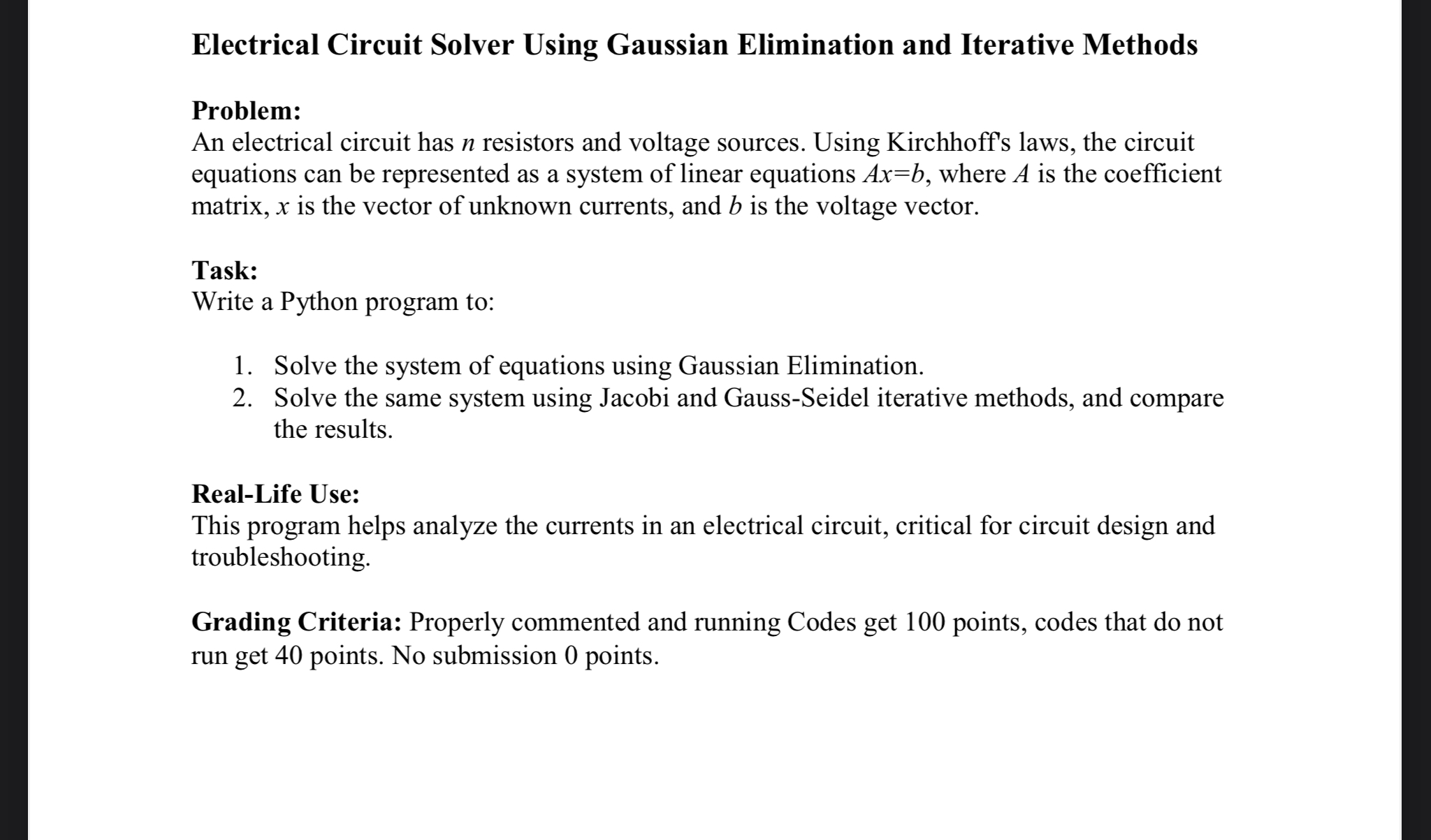 Electrical Circuit Solver Using Gaussian