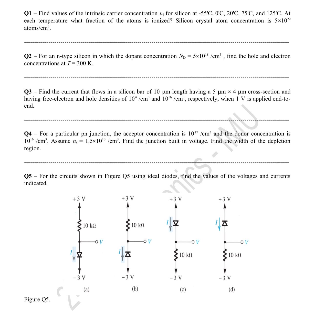 Q 1 - Find values of the intrinsic carrier