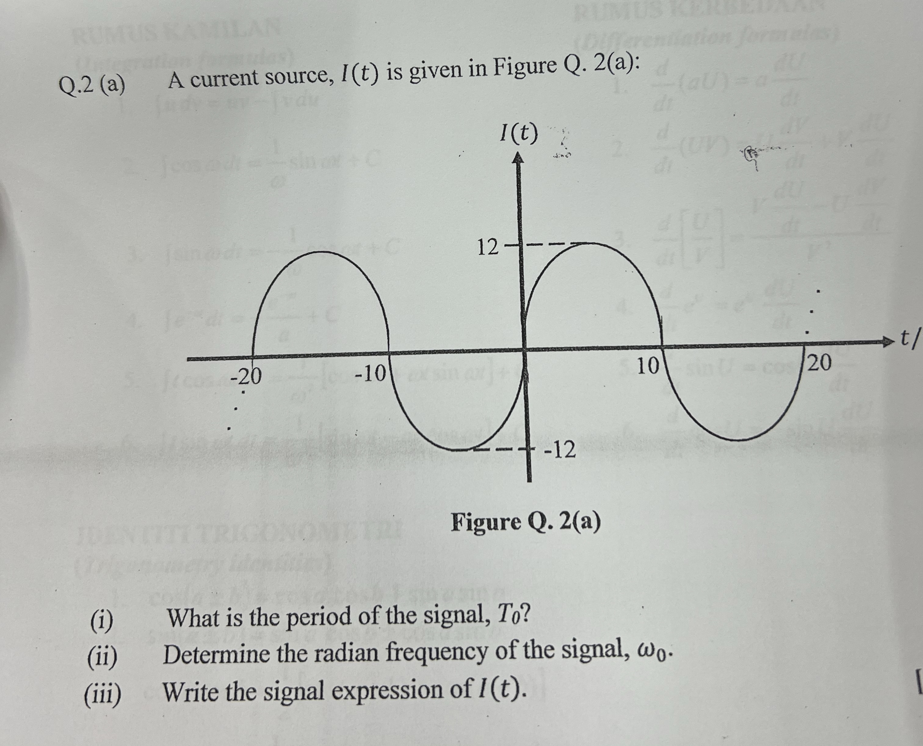 Q . 2 ( a ) A current source, I ( t ) is given in
