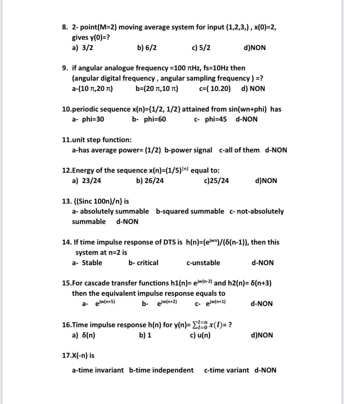 2 - point ( M = 2 ) moving average system for
