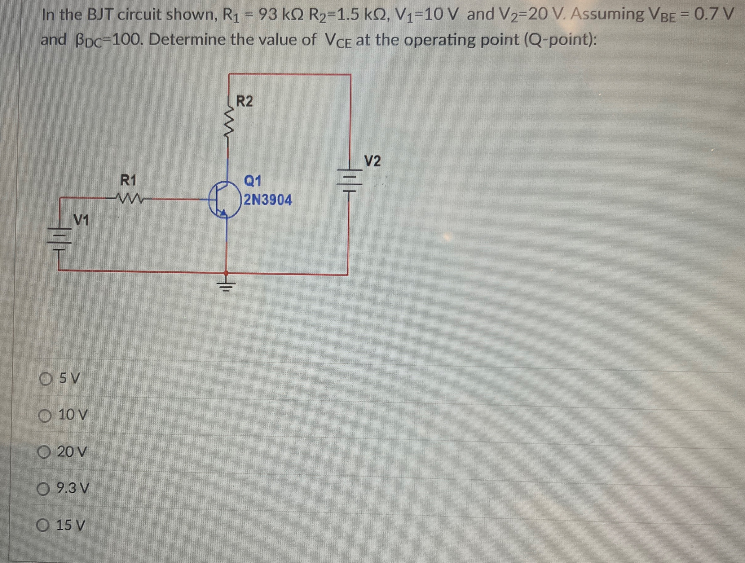 In the BJT circuit shown, R 1 = 9 3 k R 2 = 1 . 5