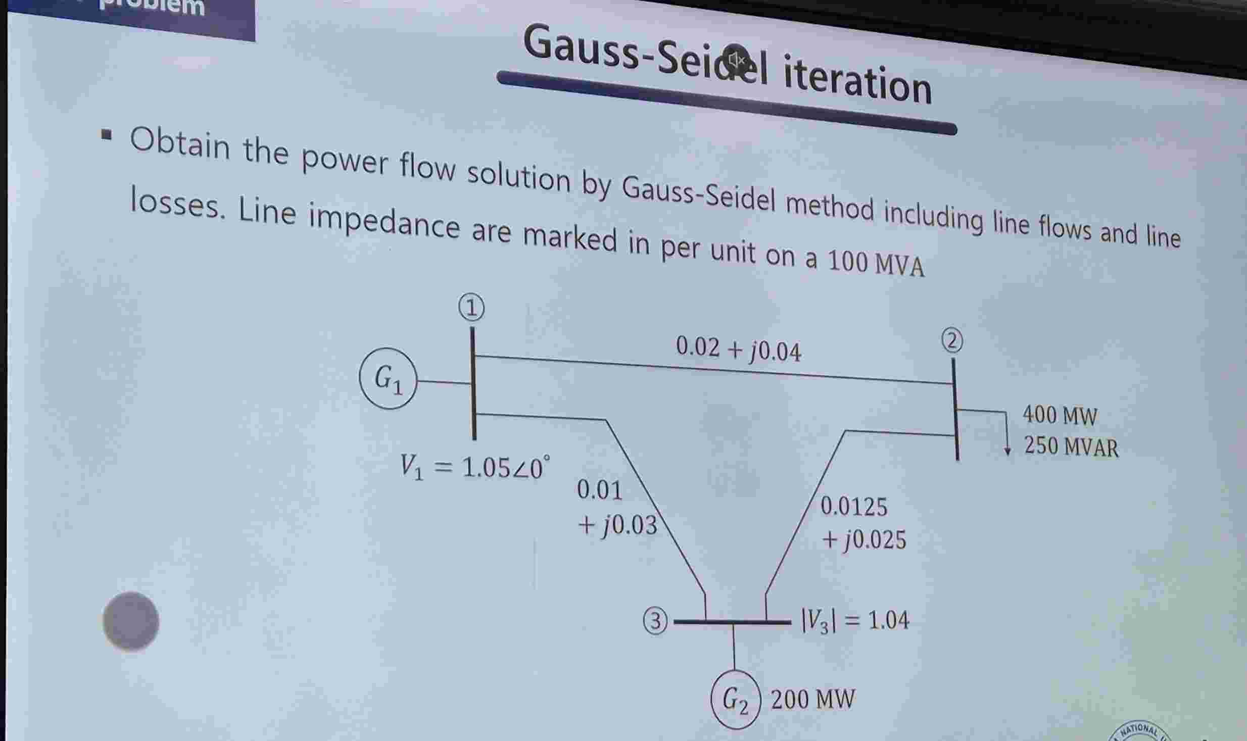 Gauss - Seiol iteration - Obtain the power flow