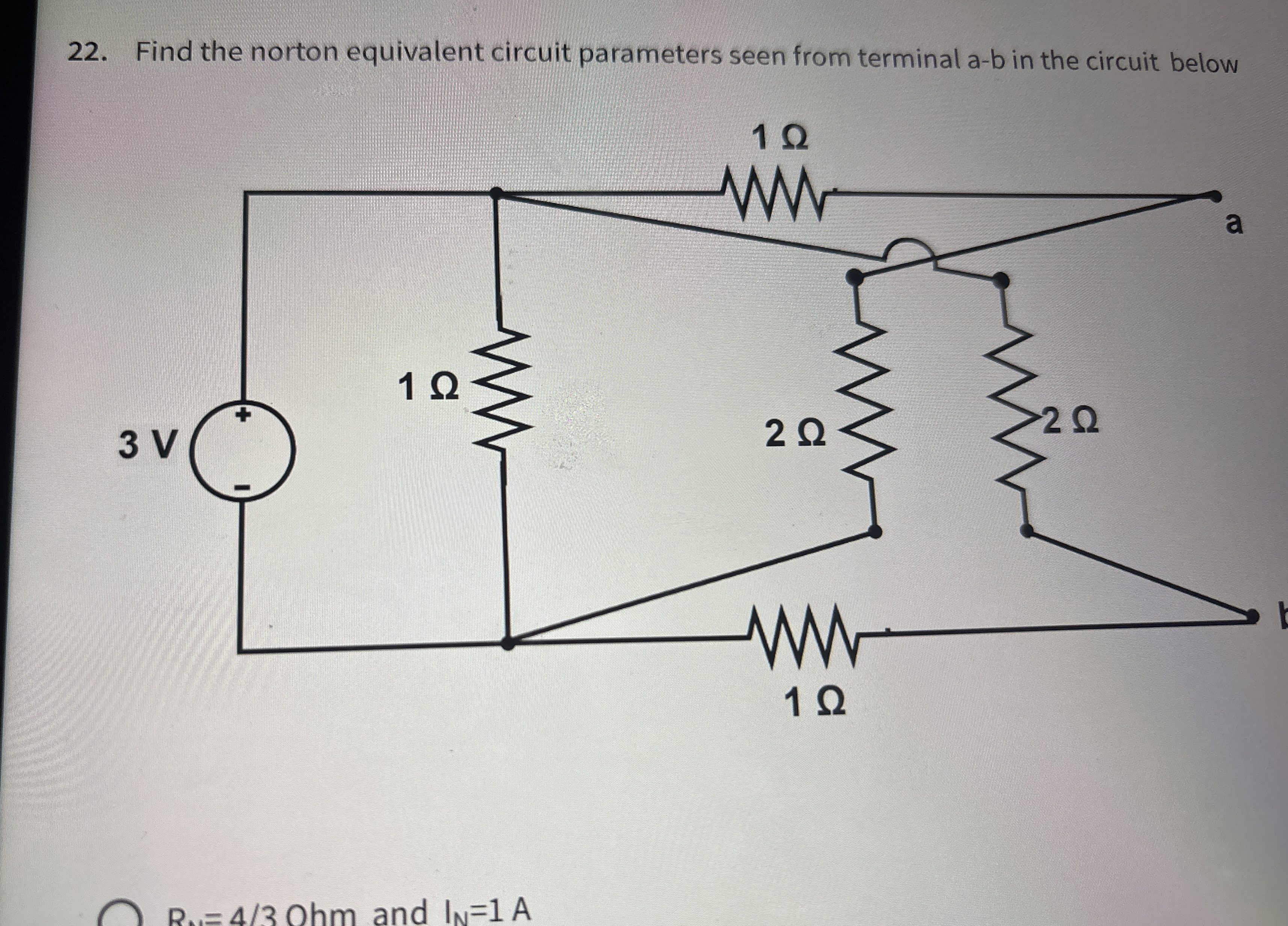 Find the norton equivalent circuit parameters