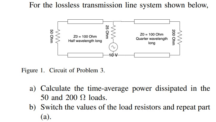 For the lossless transmission line system shown