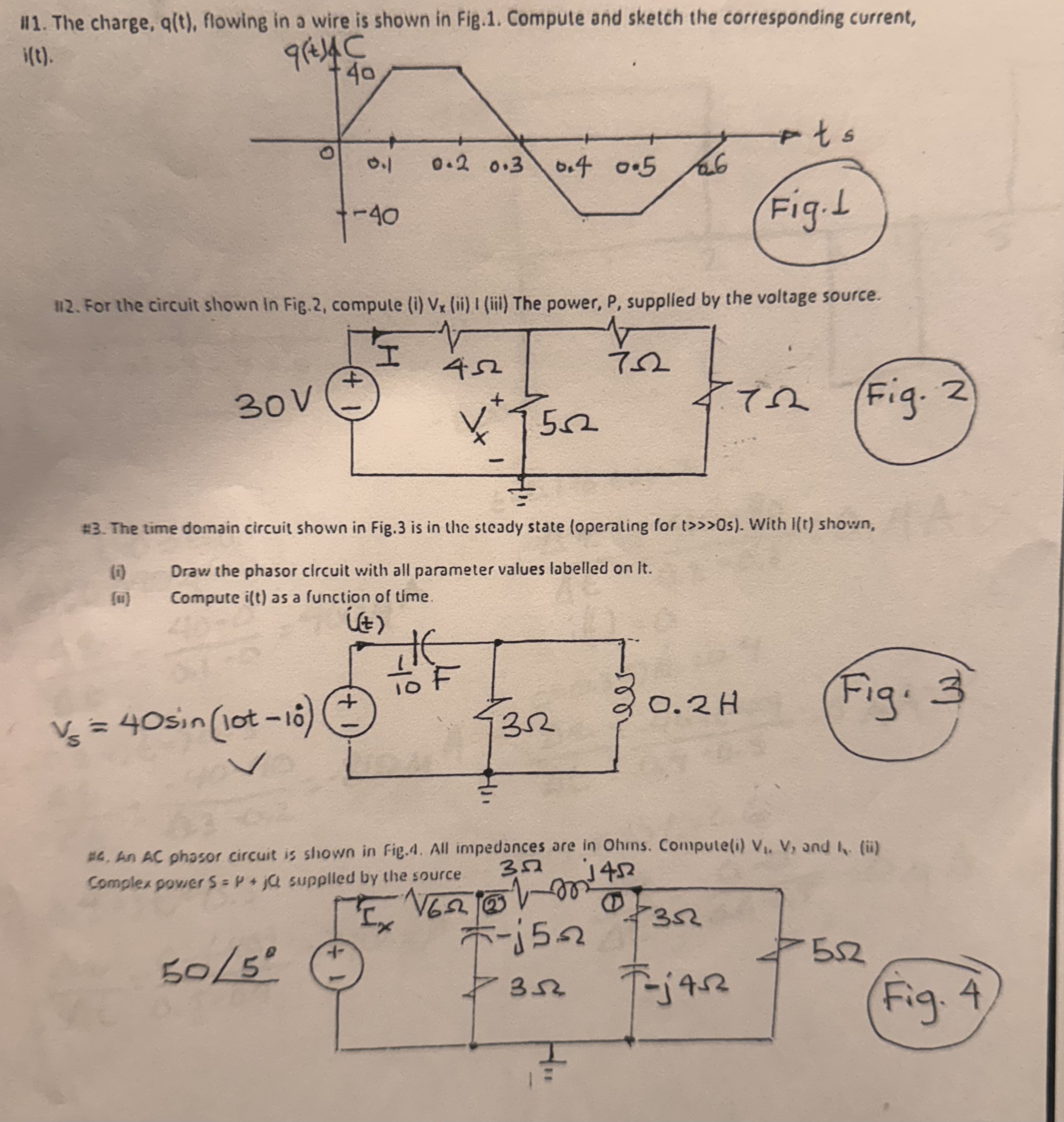 II 1 . The charge, q ( t ) , flowing in a wire is