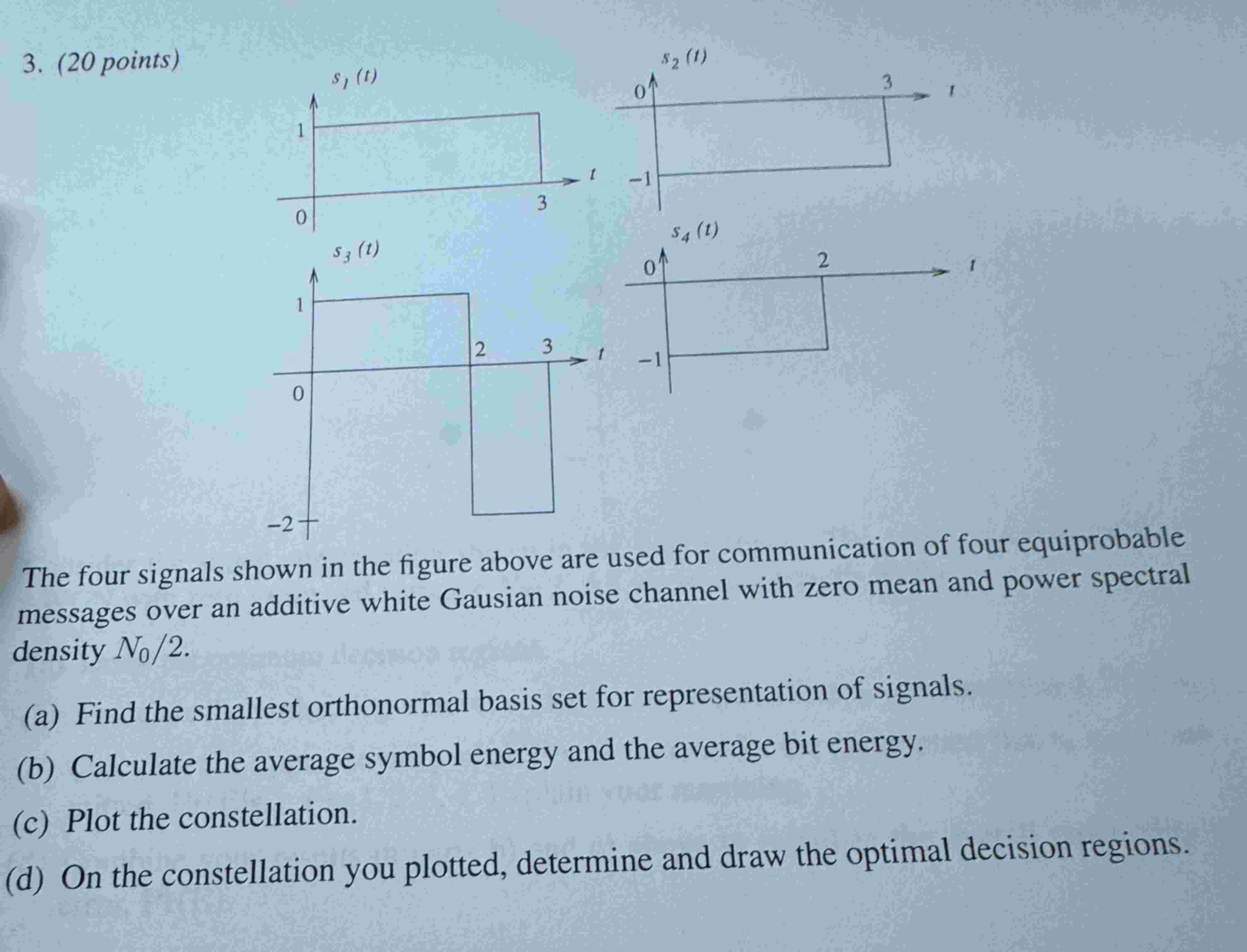 3 . ( 2 0 points ) The four signals shown in the