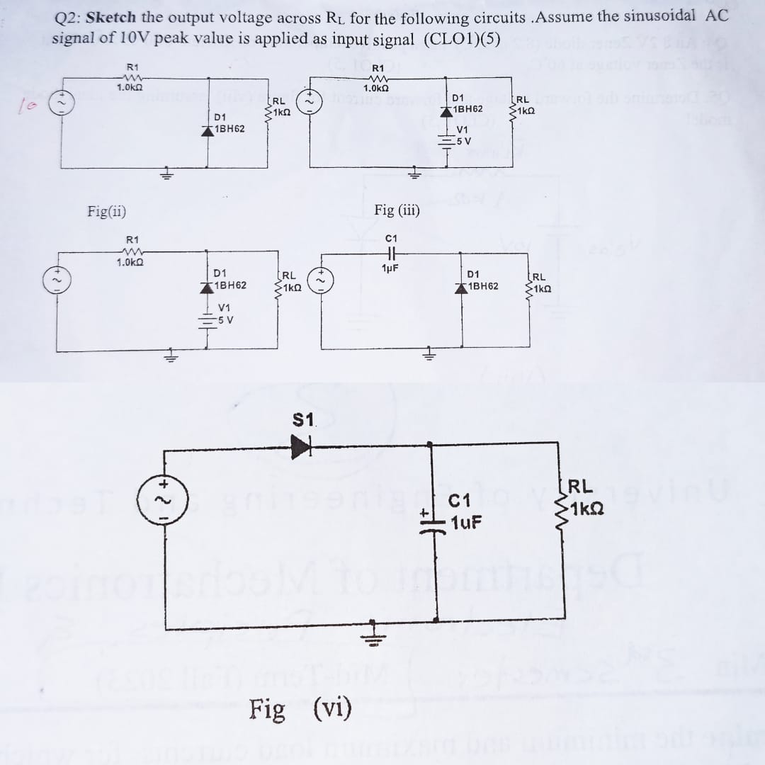 Q 2 : Sketch the output voltage across RL for the