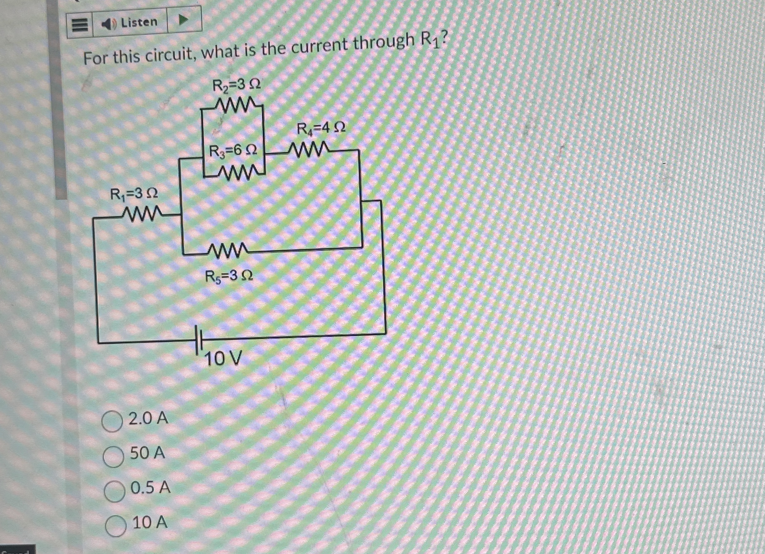 Listen For this circuit, what is the current