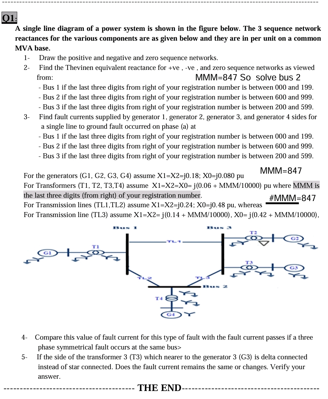 Q 1 : A single line diagram of a power system is