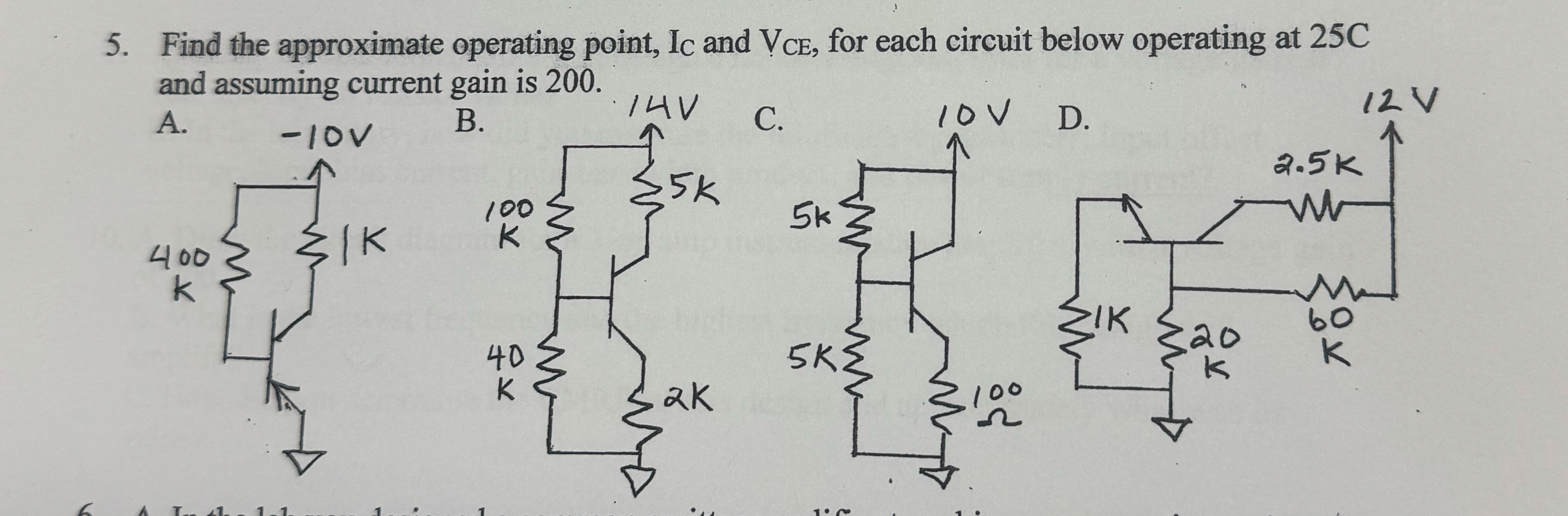 Find the approximate operating point, I C and V C