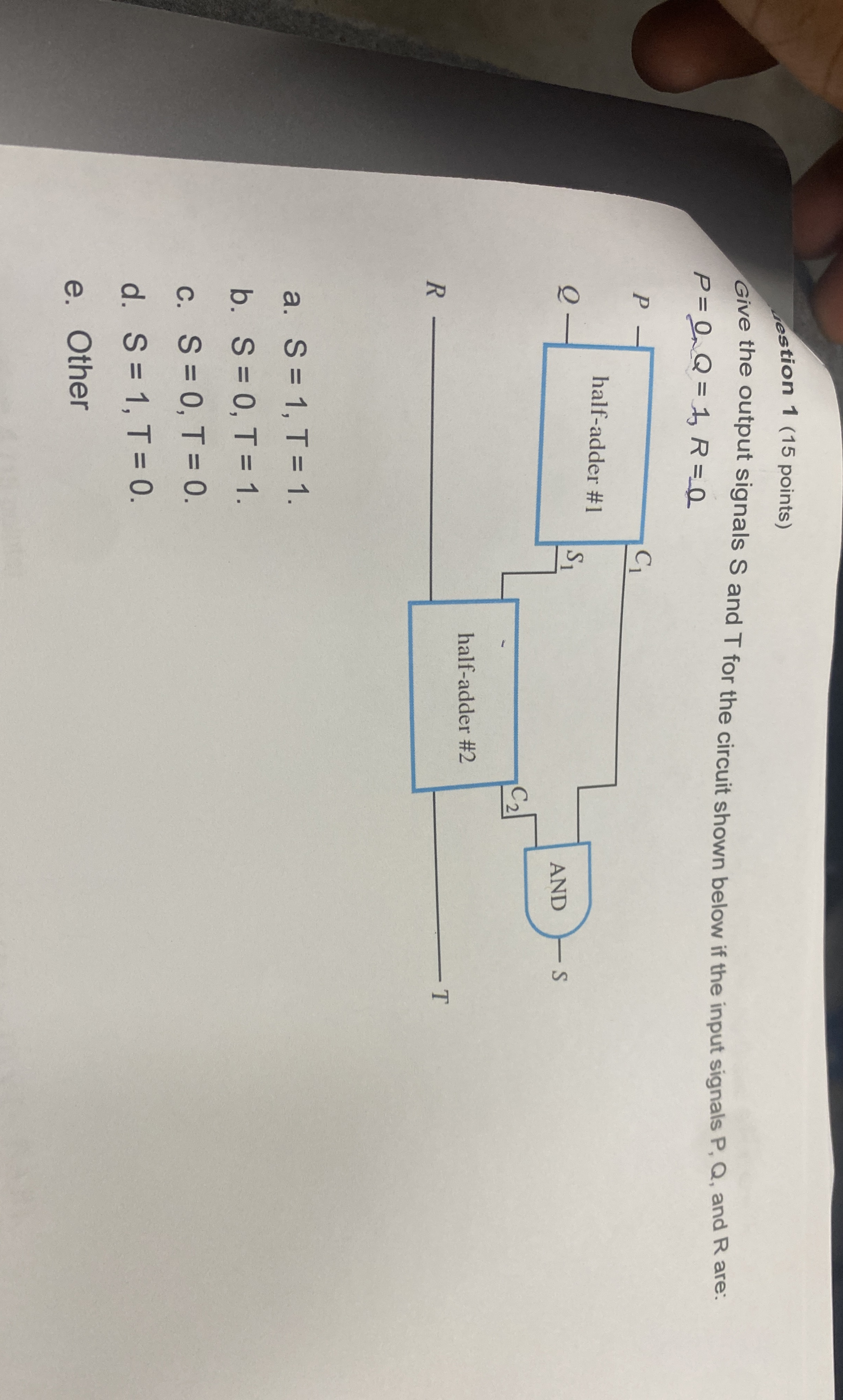 Jestion 1 ( 1 5 points ) Give the output signals