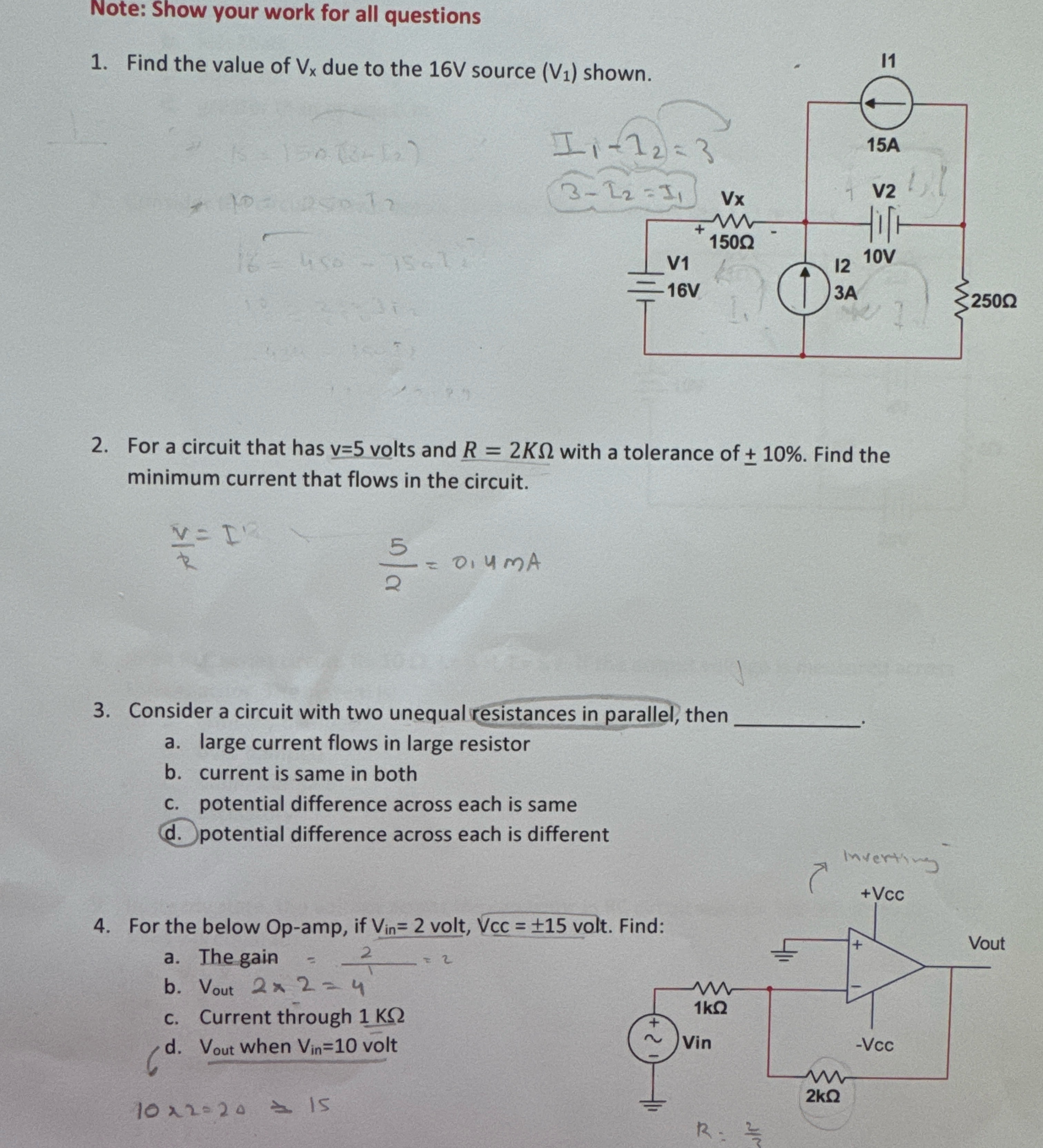 Note: Show your work for all questions Find the
