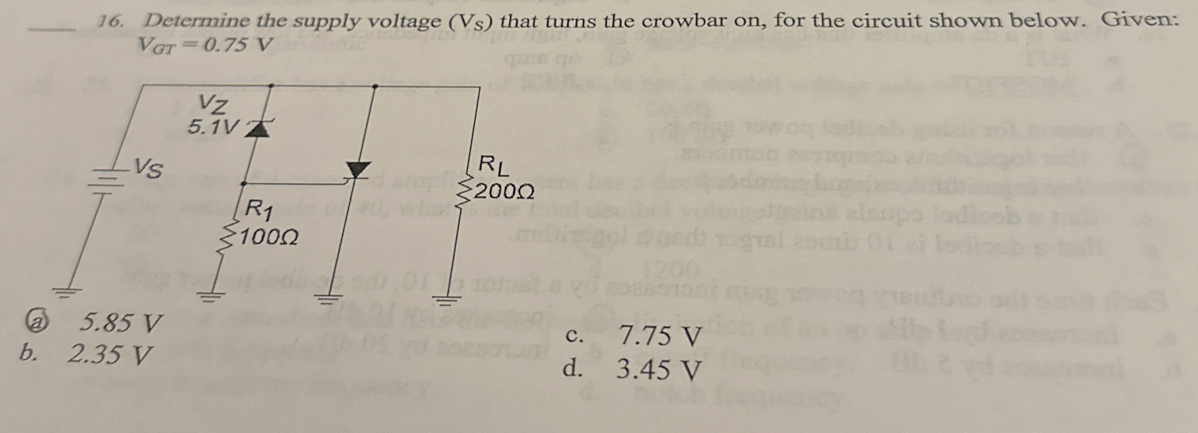 Determine the supply voltage ( V S ) that turns