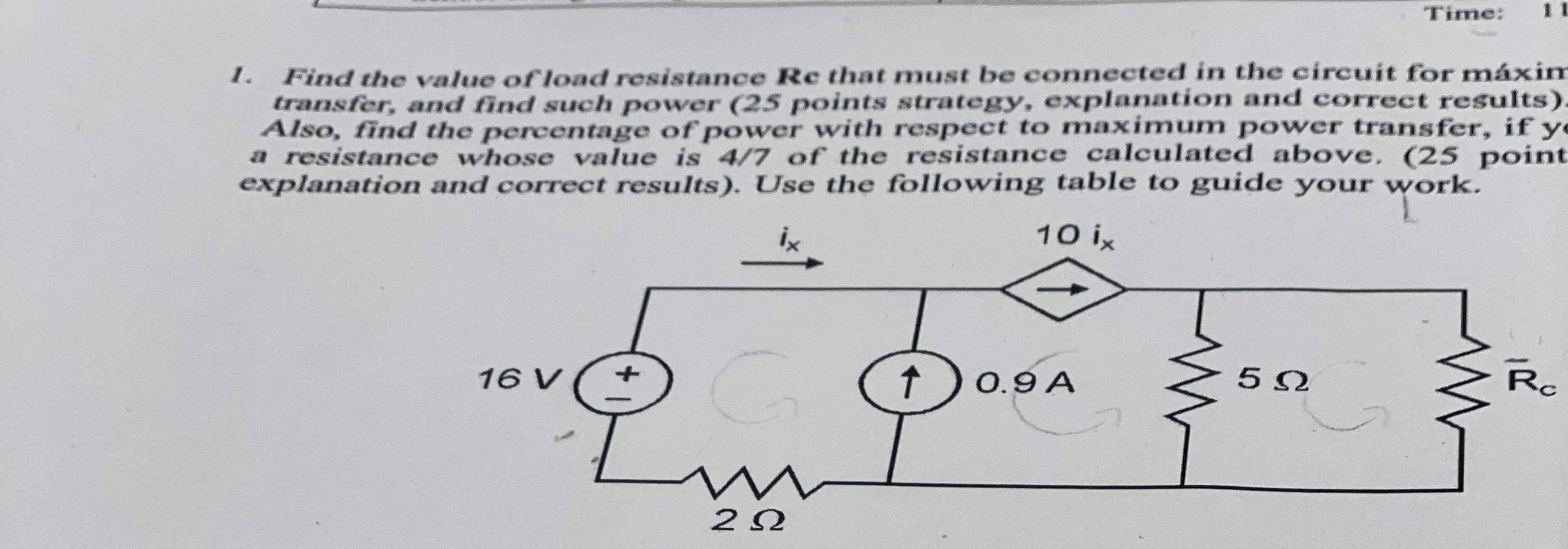 Time: Find the value of load resistance Re that