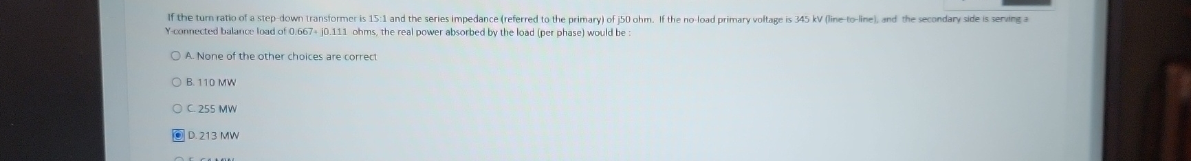 Y - connected balance load of 0 . 6 6 7 + j 0 . 1