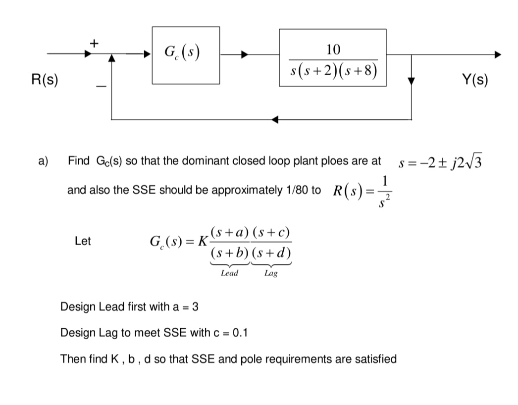 a ) Find G c ( s ) so that the dominant closed