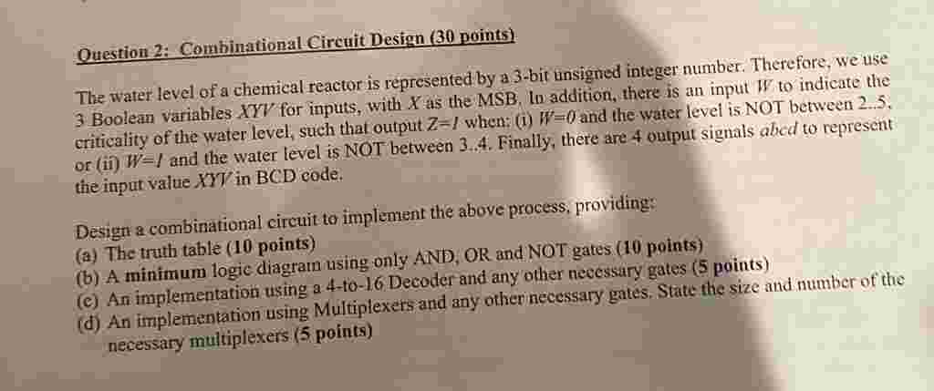 Question 2 : Combinational Circuit Design ( 3 0