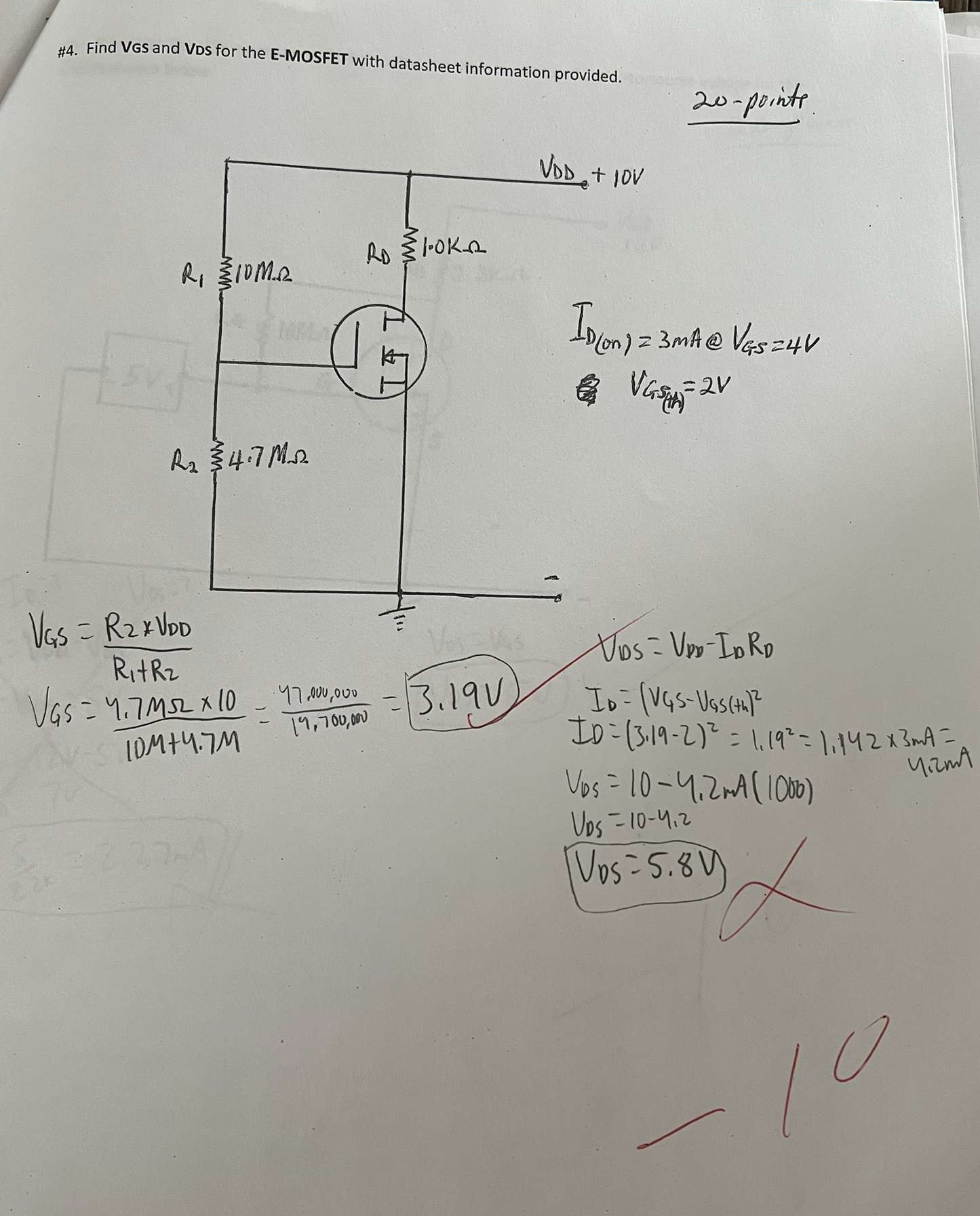 # 4 . Find VGS and VDS for the E - MOSFET with
