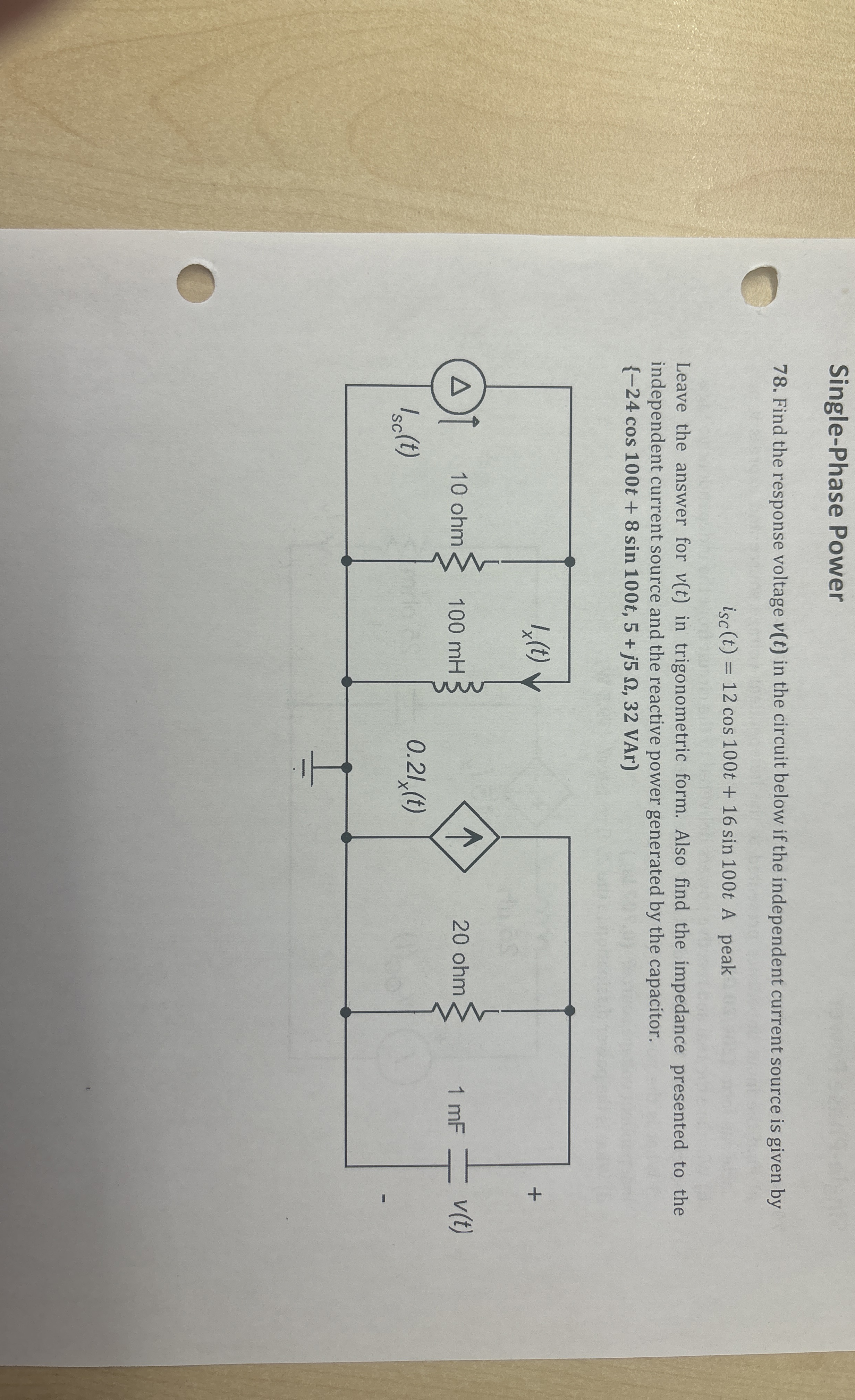 Single - Phase Power 7 8 . Find the response