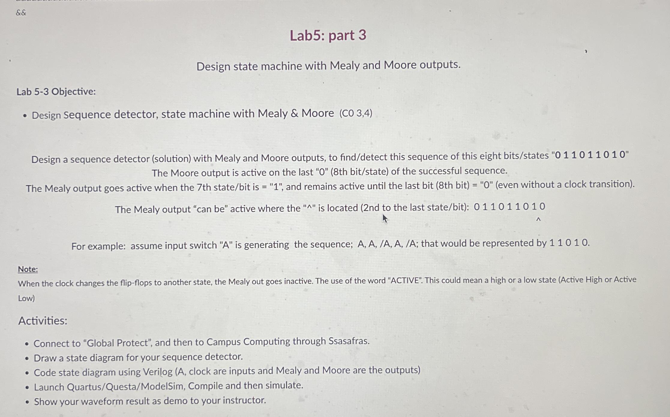 && Lab 5 : part 3 Design state machine with Mealy