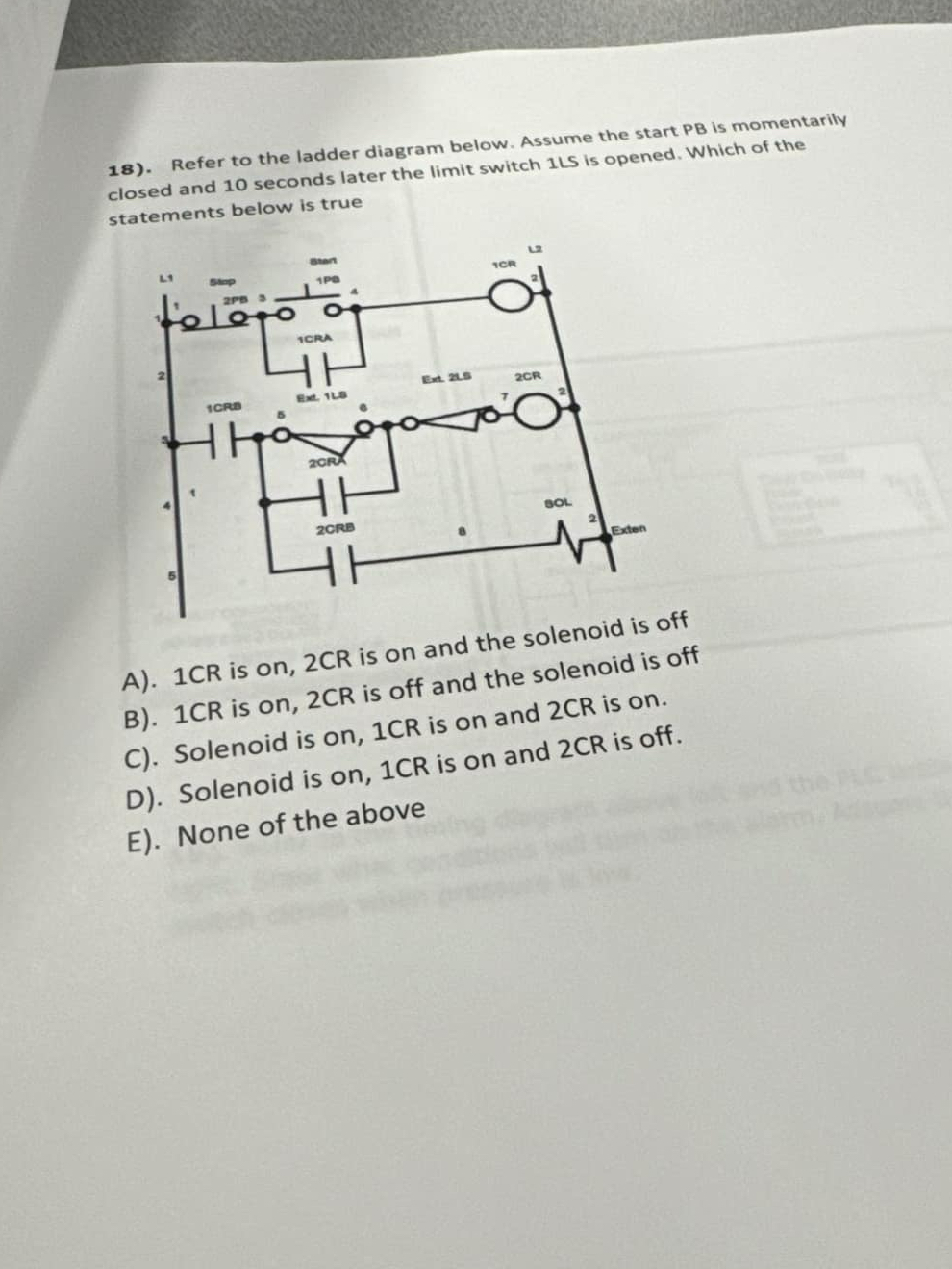 . Refer to the ladder diagram below. Assume the
