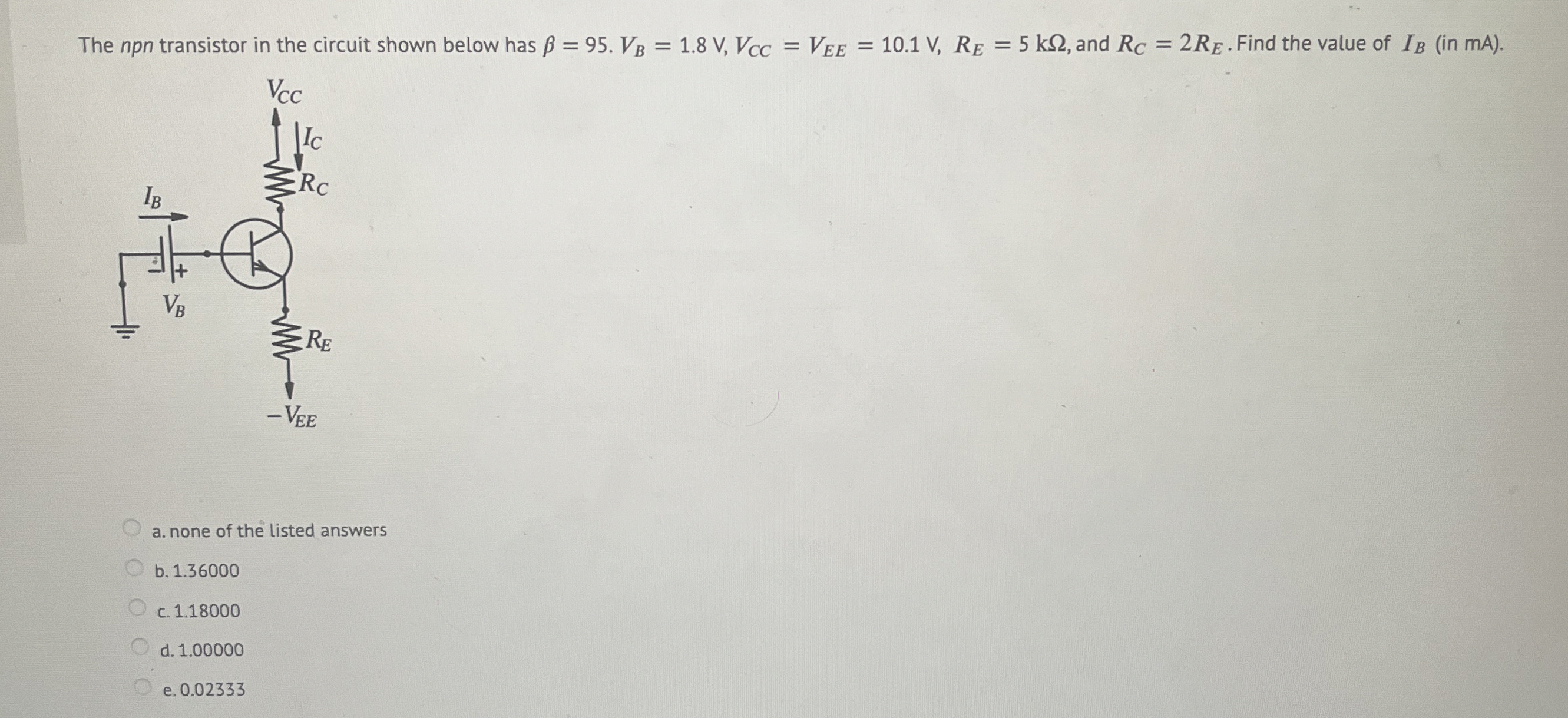 The npn transistor in the circuit shown below has