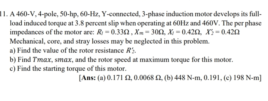 A 4 6 0 - V , 4 - pole, 5 0 - h p , 6 0 - H z , Y