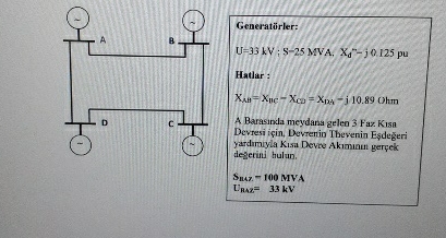 Generat rler: U = 3 3 k V ; S - 2 5 MVA, x d - -