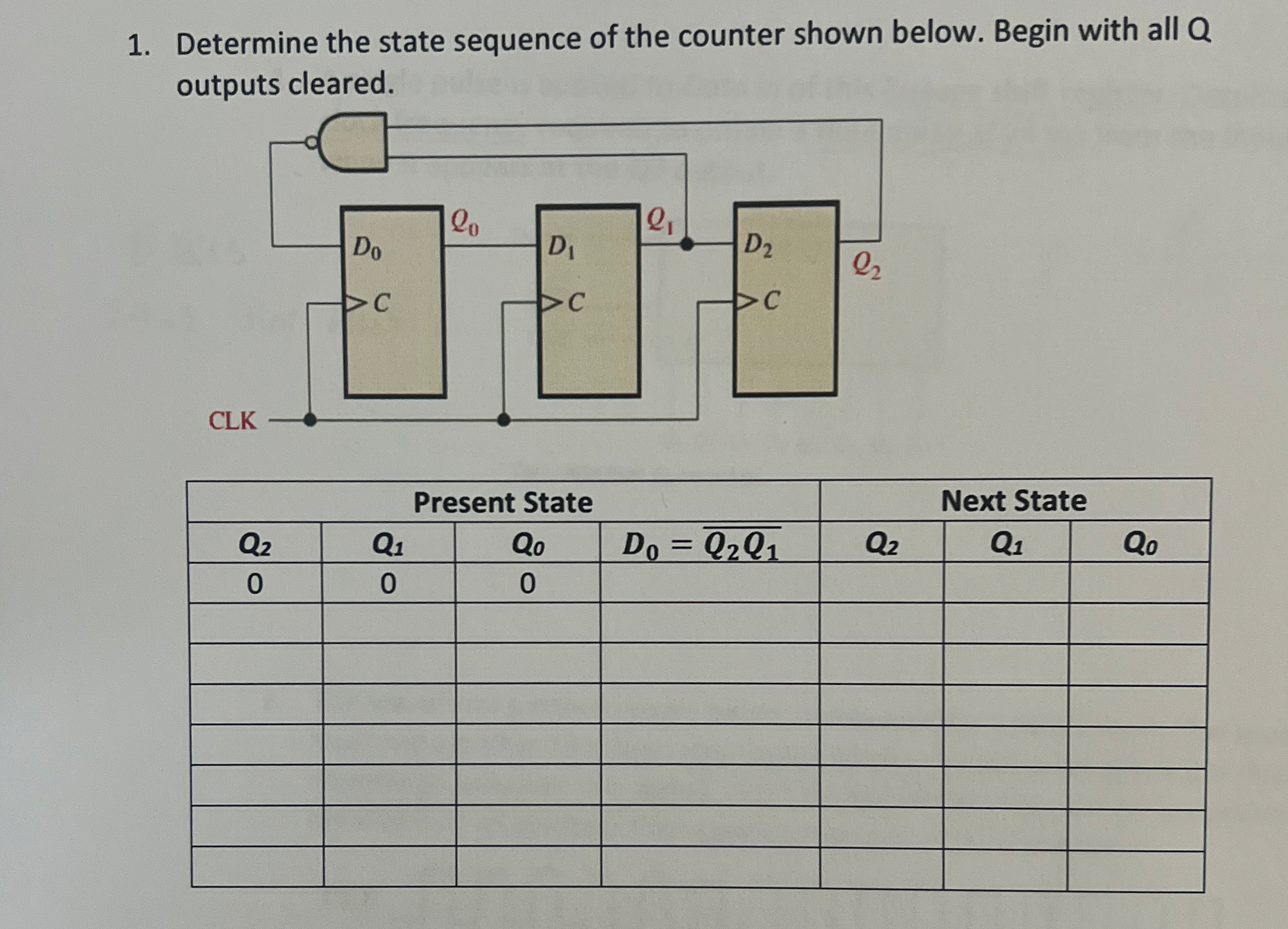 Determine the state sequence of the counter shown