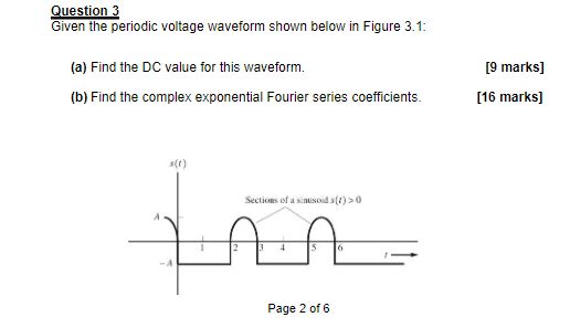 Question 3 Given the periodic voltage waveform