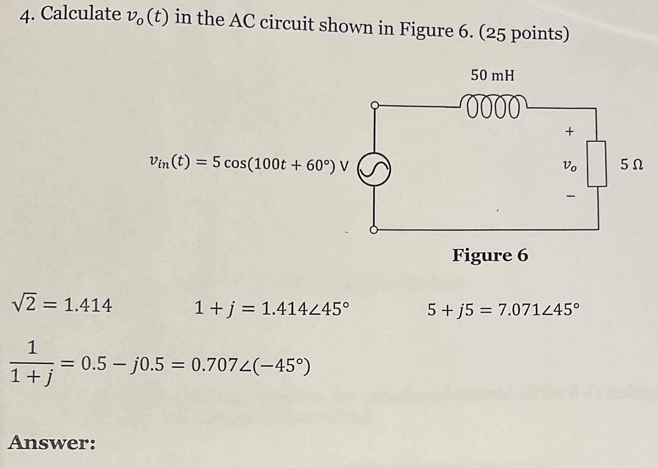 Calculate v o ( t ) in the AC circuit shown in