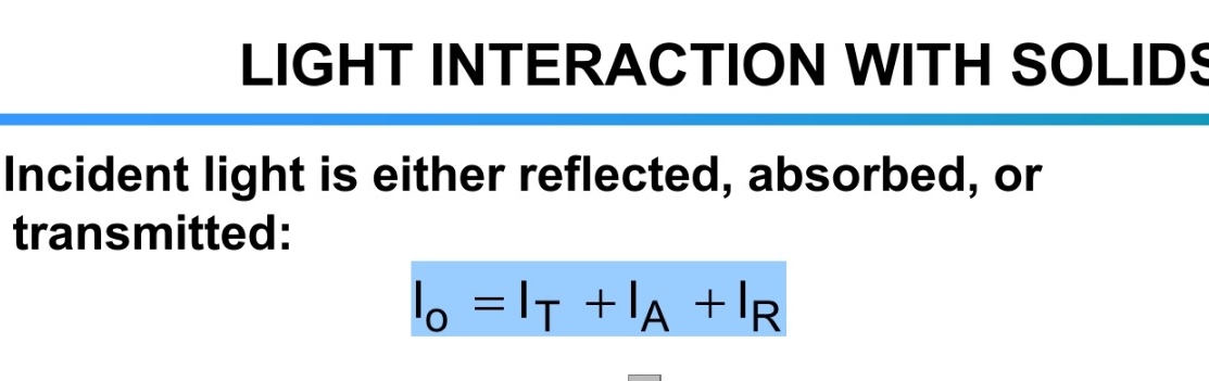 LIGHT INTERACTION WITH SOLID Incident light is