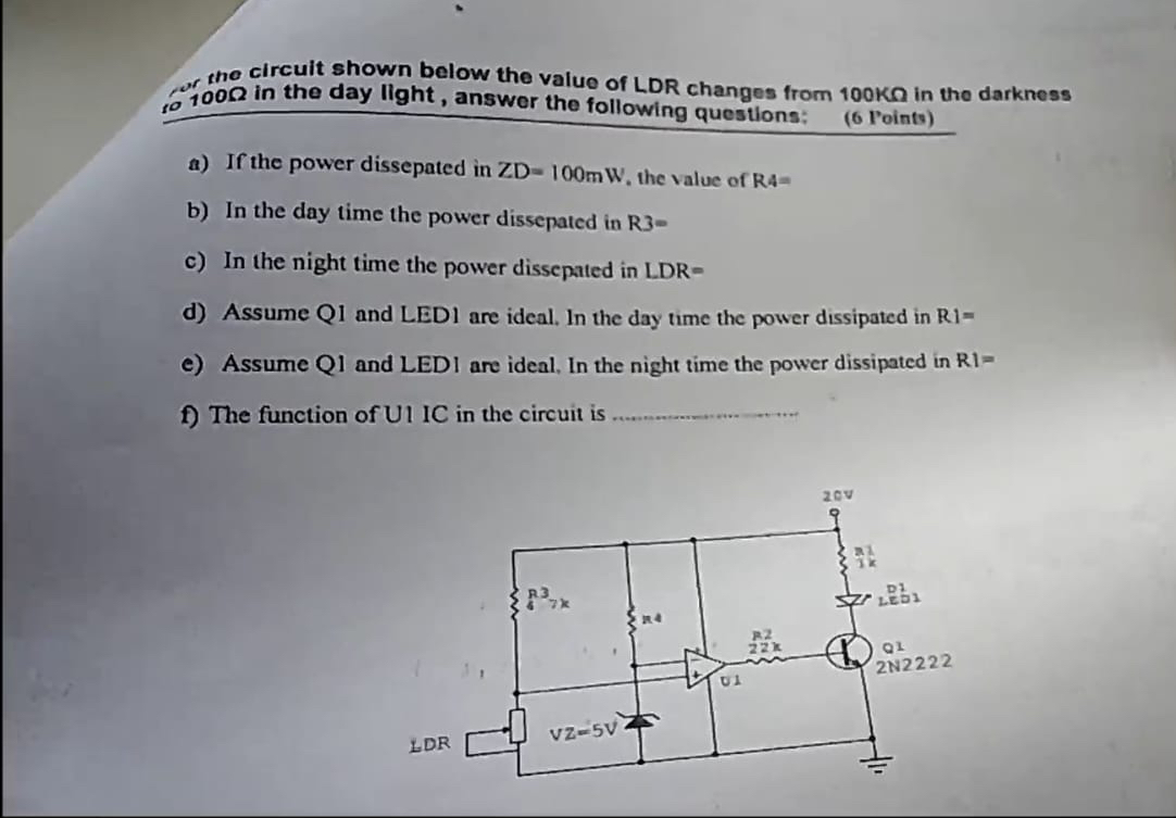 1 0 the circuit shown below the value of LDR