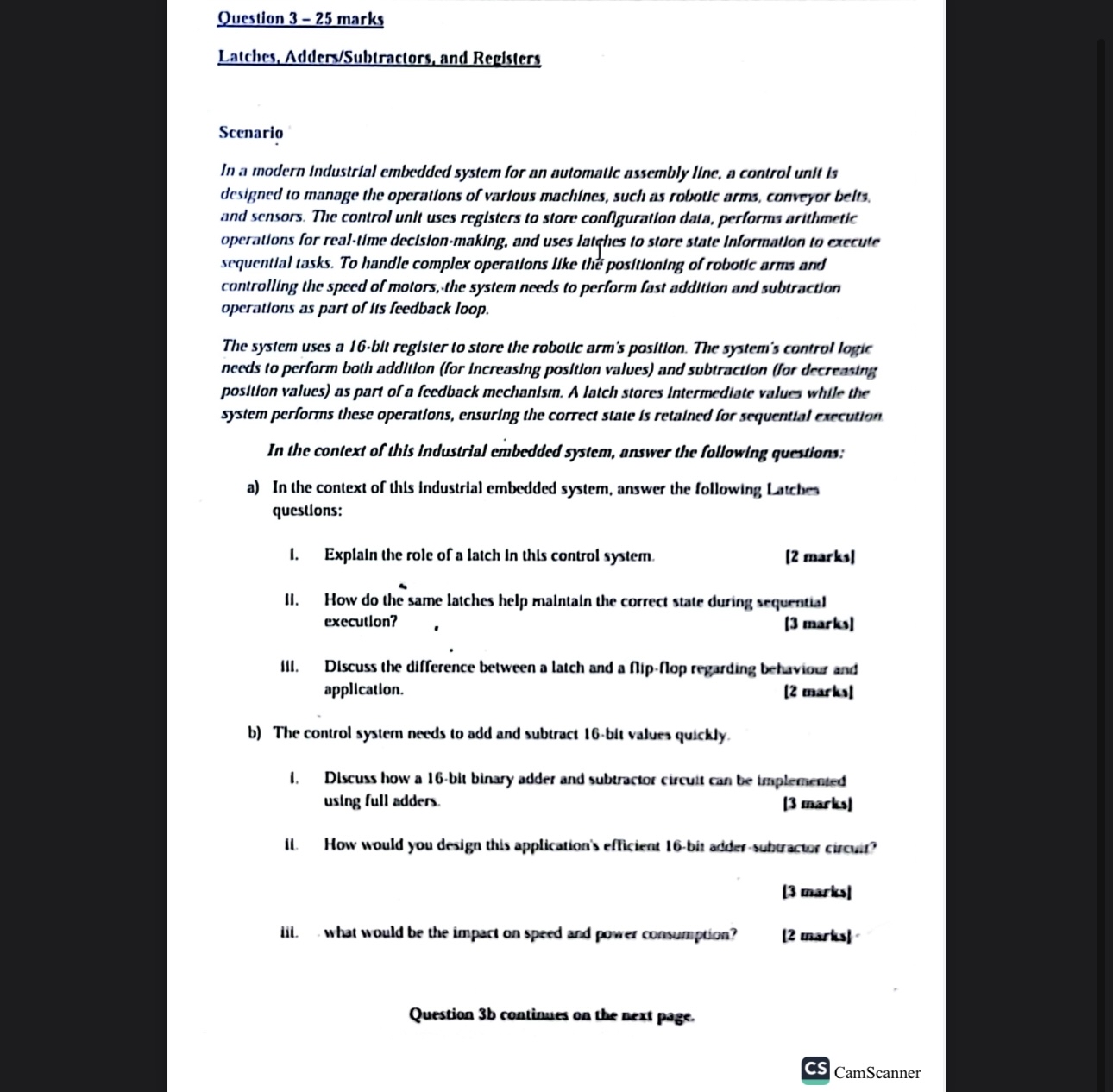 Question 3 - 2 5 marks Latches, Adders /