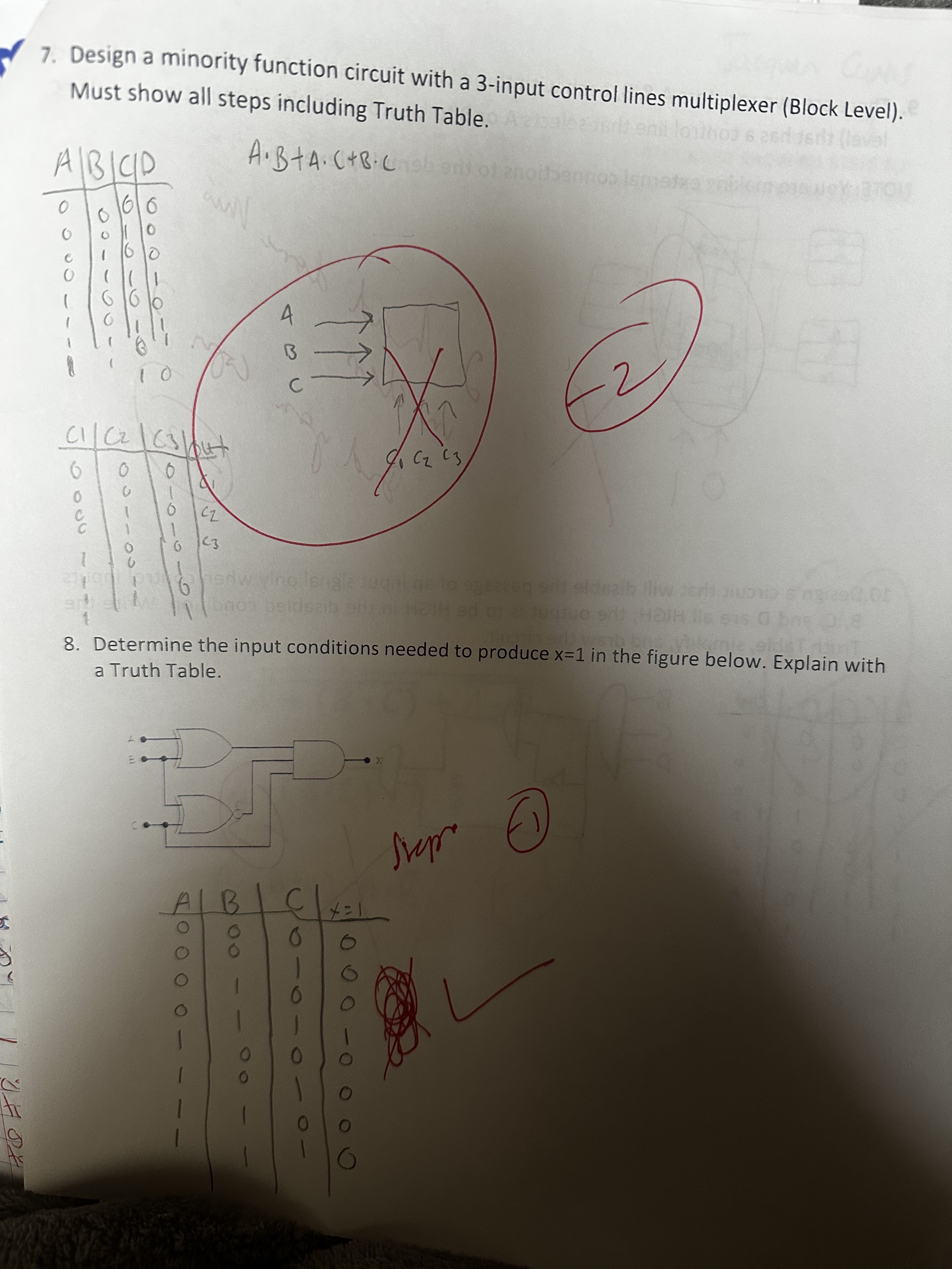 Design a minority function circuit with a 3 -