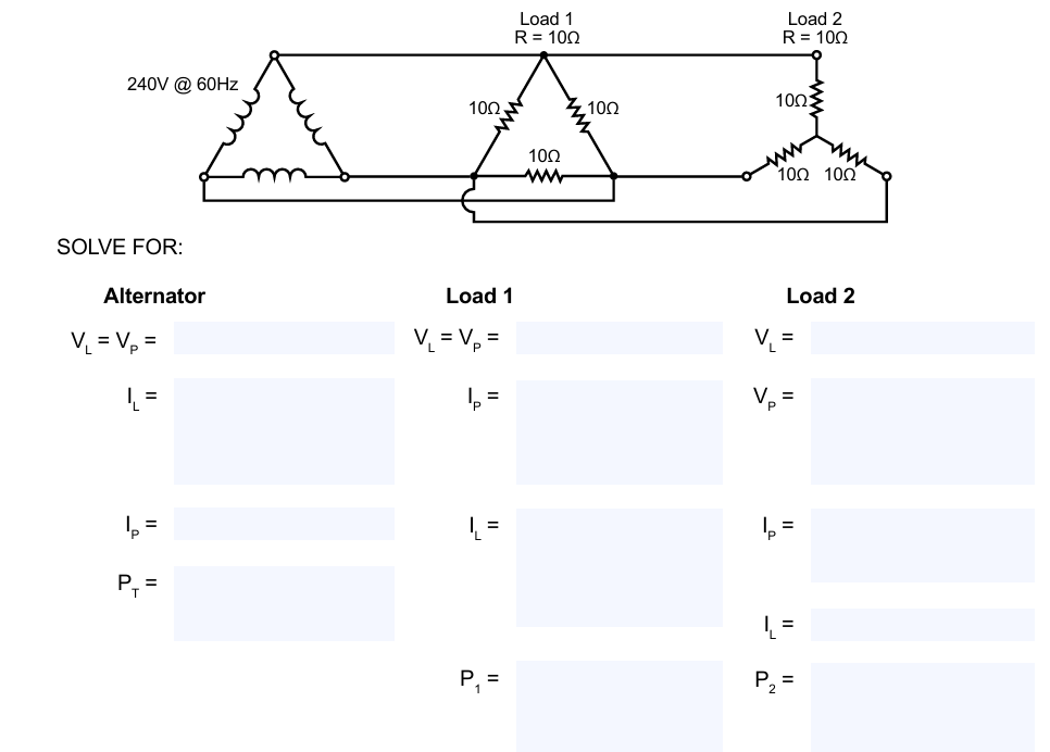 SOLVE FOR: Alternator V _ ( L ) = V _ ( P ) = I _