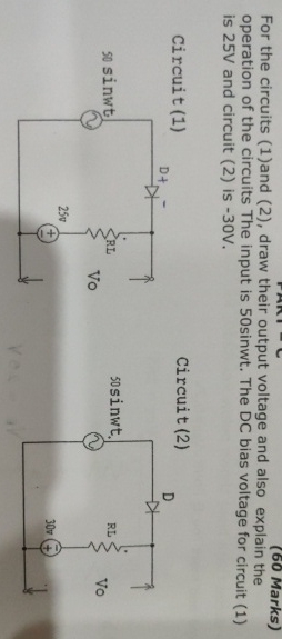 ( 6 0 Marks ) For the circuits ( 1 ) and ( 2 ) ,
