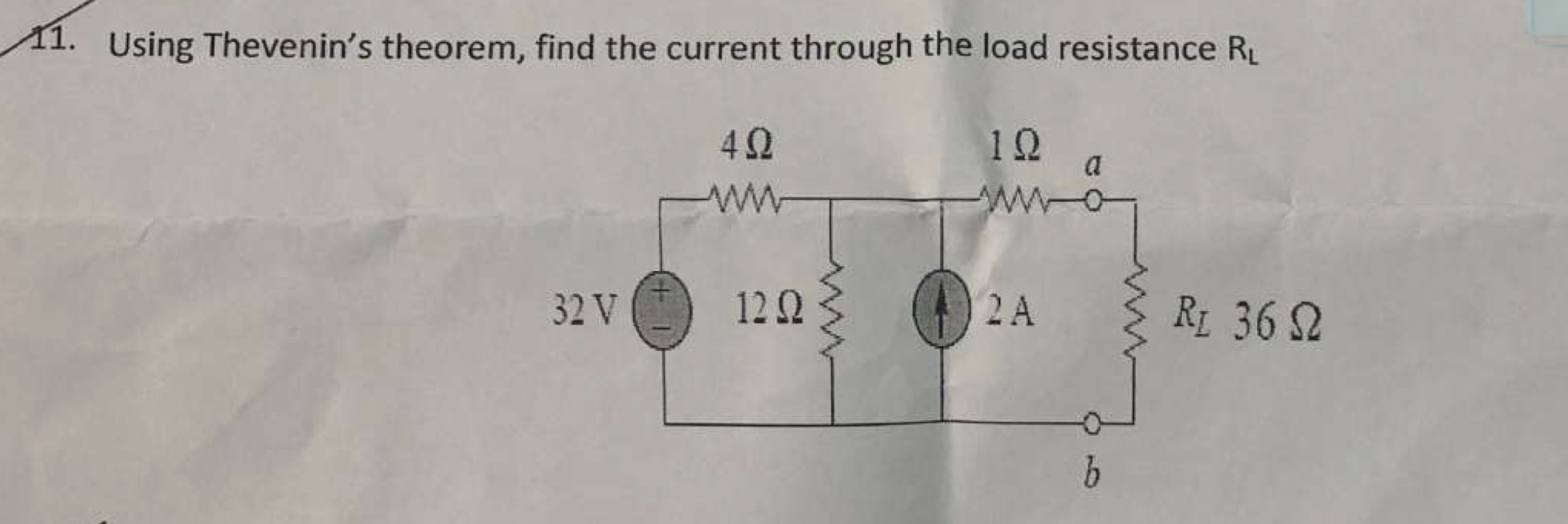 1 1 . Using Thevenin's theorem, find the current